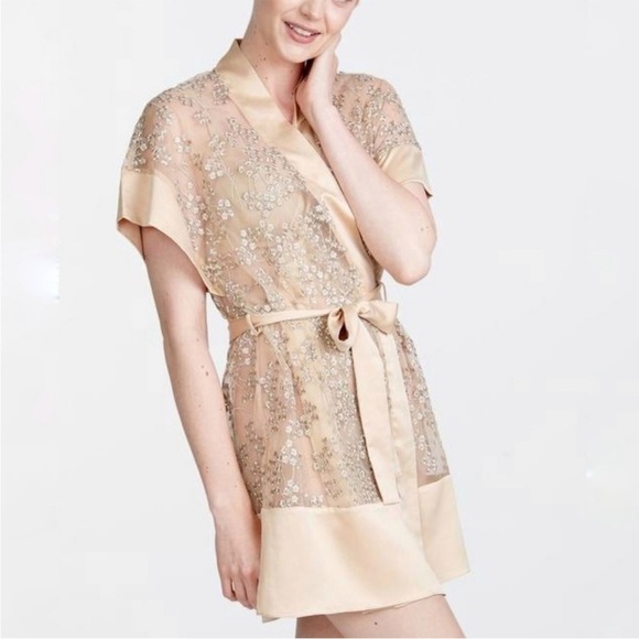 BHLDN NEW art a Collection Soleada coverup robe champagne gold lace size M/L NEW